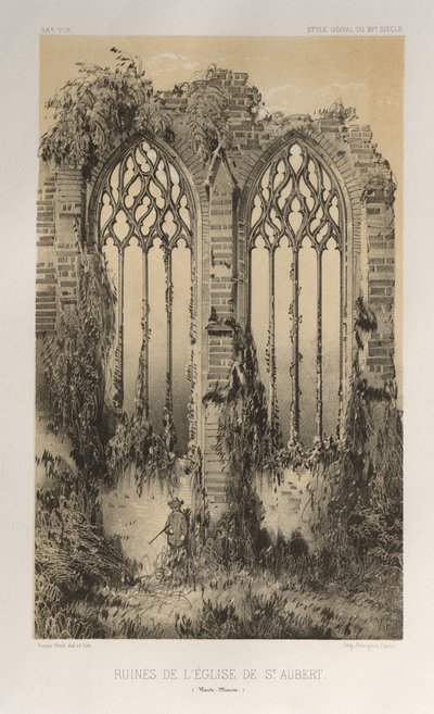 Ruïnes van de kerk van St. Aubert (Haute-Marne) door Victor Petit