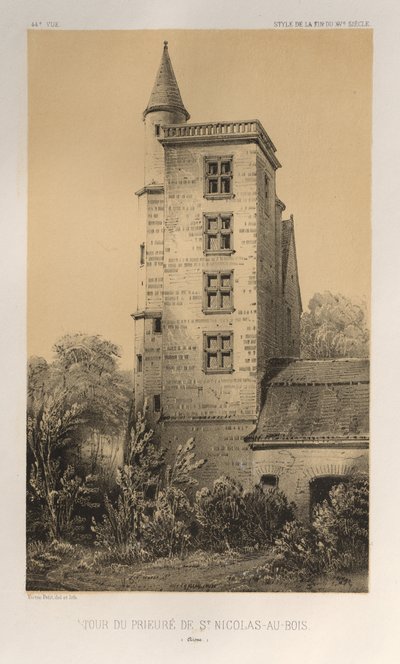 Toren van de priorij van St. Nicolas-Au-Bois (Aisne) door Victor Petit