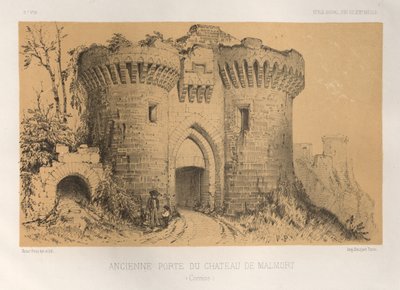 ...Pl.6, Oude Poort van het Kasteel van Malmort Correze, 1860 door Victor Petit