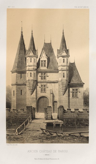 Pl. 88, Oud Kasteel van Barou Calvados, 1860 door Victor Petit