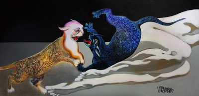 Blue Gold Feline Embrace door Victor Tkachenko