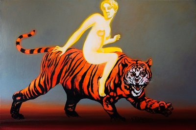 Stralende vrouw op een tijger door Victor Tkachenko