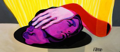 Paars hoofd, roze hand door Victor Tkachenko