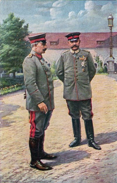 Kaiser Wilhelm II en veldmaarschalk von Hindenburg poseren voor het kasteel in Posen, 1915 door Victoria Augusta von Schleswig Holstein
