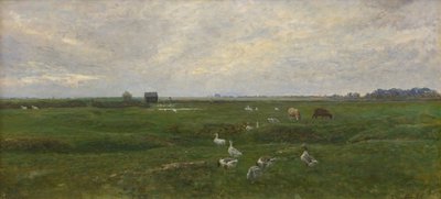 Ganzen bij een meer. Een storm komt opzetten. Dragør, het eiland Amager door Viggo Johansen
