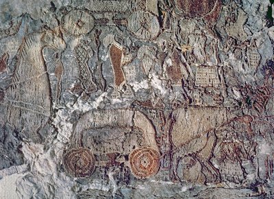 Detail van een dier dat een kar trekt, van een wandtapijt gevonden bij het Oseberg-schip door Viking