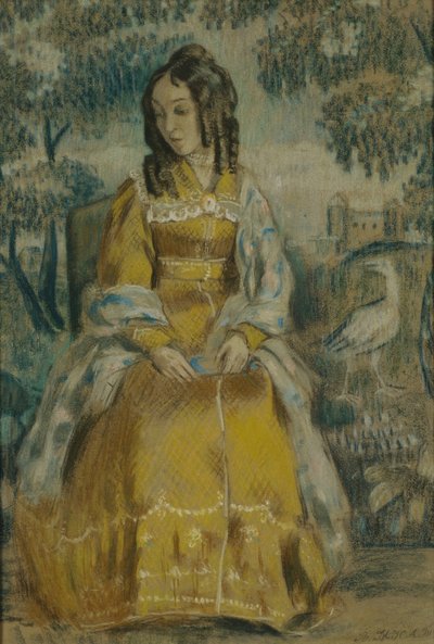 Dame bij Wandtapijt. Portret van Nadezhda Stanyukovich, 1903 door Viktor Elpidiforovich Borisov Musatov