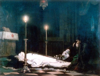 Laszlo Hunyadi op de baar, 1859 door Viktor Madarász