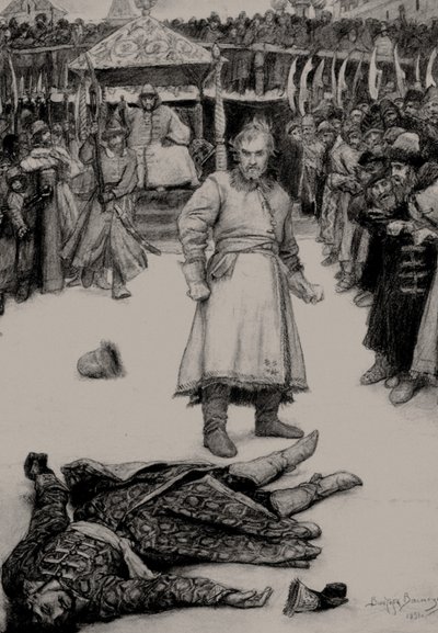 Illustratie bij het gedicht Het lied van de koopman Kalashnikov door M. Lermontov door Viktor Mikhaylovich Vasnetsov