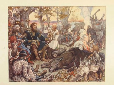 Rust van Grootvorst Vladimir II Monomakh tijdens de Jacht. De Keizerlijke Jacht in Rusland door N. Kutepov door Viktor Mikhaylovich Vasnetsov