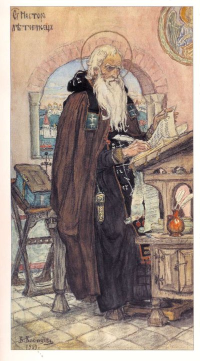 Heilige Nestor de Kroniekschrijver, 1919 door Viktor Mikhaylovich Vasnetsov