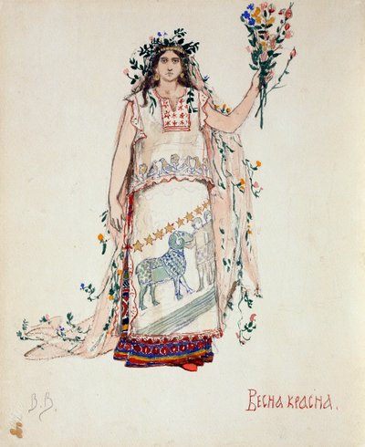 Lente schoonheid. Kostuumontwerp voor de opera Sneeuwmeisje door N. Rimsky-Korsakov door Viktor Mikhaylovich Vasnetsov