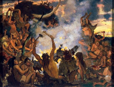 Het Stenen Tijdperk. Een Feest, 1883 door Viktor Mikhaylovich Vasnetsov