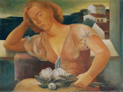 De vrouw van de kunstenaar met bloemen door Viktor Planckh