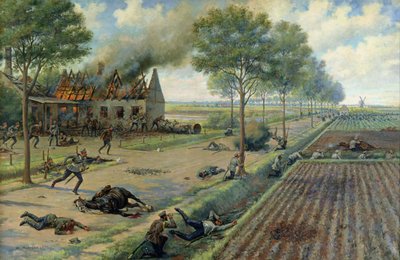 De Russische cavalerie vecht tegen de Duitsers in een dorp in 1915, ca. 1915-16 door Viktor Viketyevich Masurovsky