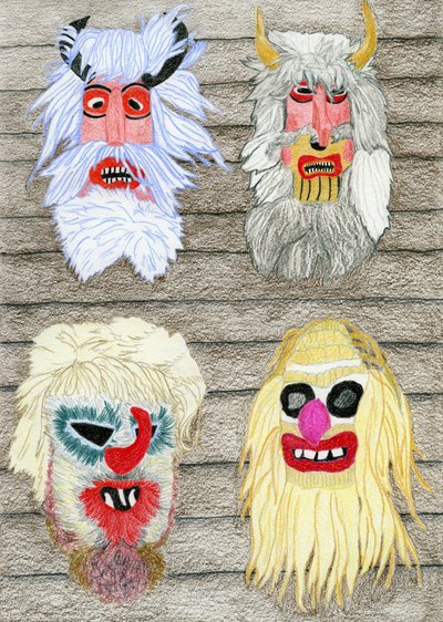Folkloristische wintermaskers door Viktoriia Saunina