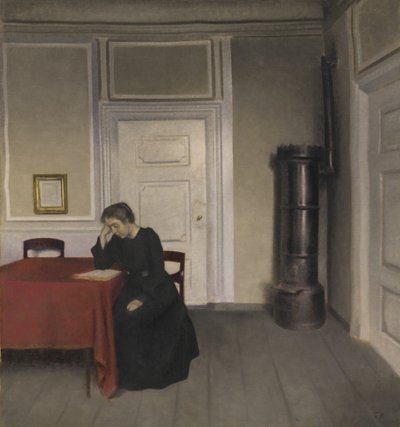 Een kamer in het huis van de kunstenaar in Strandgade, Kopenhagen, met de vrouw van de kunstenaar door Vilhelm Hammershøi