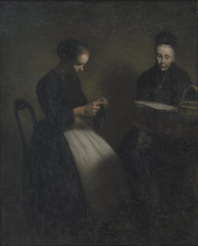Avond in de Salon. De Moeder en Vrouw van de Kunstenaar door Vilhelm Hammershøi