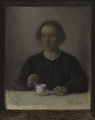 Ida Hammershøi, de vrouw van de kunstenaar, met een theekopje door Vilhelm Hammershøi