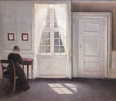 Interieur in Strandgade, zonlicht op de vloer door Vilhelm Hammershøi