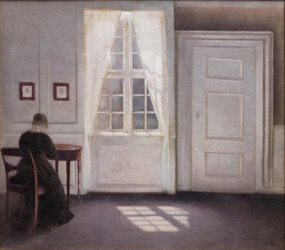 Interieur in Strandgade, zonlicht op de vloer door Vilhelm Hammershøi