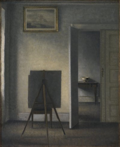 Interieur met de ezel van de kunstenaar door Vilhelm Hammershøi