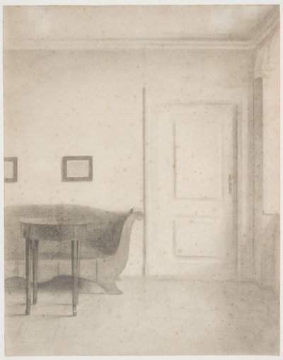Interieur met Bank en Klein Tafeltje, r. een Deur door Vilhelm Hammershøi