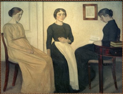 Drie jonge vrouwen door Vilhelm Hammershoi
