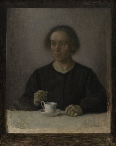 Ida Hammershøi, de vrouw van de kunstenaar, met een theekopje door Vilhelm Hammershøi
