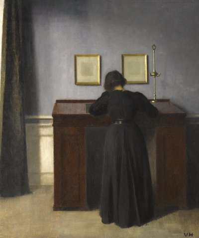 Ida Staand aan een Bureau, 1900 door Vilhelm Hammershoi