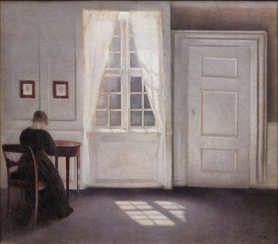 Interieur in Strandgade, zonlicht op de vloer door Vilhelm Hammershøi