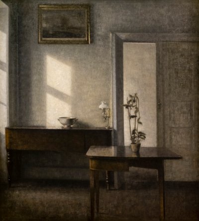 Interieur met een bloemenpot, Bredgade 25 door Vilhelm Hammershoi