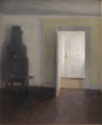 Interieur met een Oude Kachel door Vilhelm Hammershoi