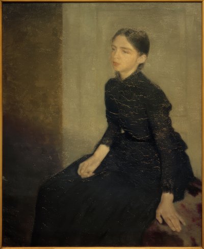 Portret van een jong meisje. De zus van de kunstenaar, Anna Hammershøi door Vilhelm Hammershoi