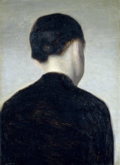 Zittend figuur, gezien van achteren (Anna Hammershoi) (1884) door Vilhelm Hammershoi