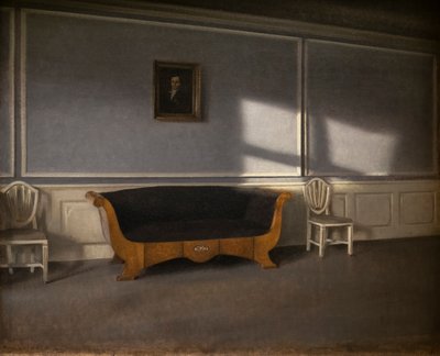 Zonnestralen in de woonkamer, III door Vilhelm Hammershoi