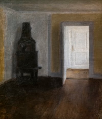 De Witte Deur (Interieur met de oude kachel) door Vilhelm Hammershoi