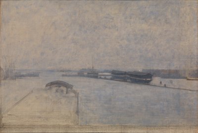 Uitzicht vanaf Kvæsthusgade over de haven van Kopenhagen door Vilhelm Hammershoi