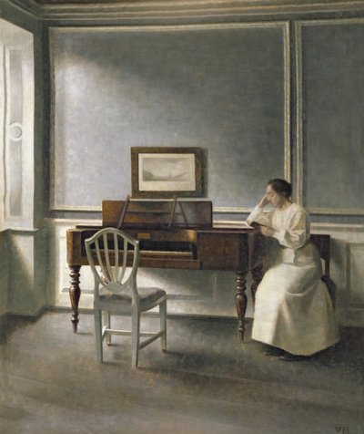 Vrouw die leest bij een Piano, 1907 door Vilhelm Hammershoi