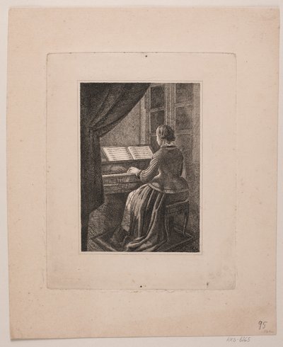 Portret van de vrouw van de schilder die piano speelt door Vilhelm Kyhn