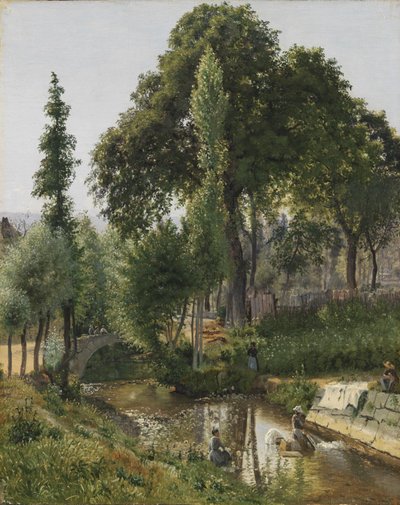 Savoyaards landschap. Vrouwen die kleren wassen in de rivier door Vilhelm Kyhn