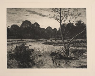 Zonsondergang in een bos door Vilhelm Kyhn
