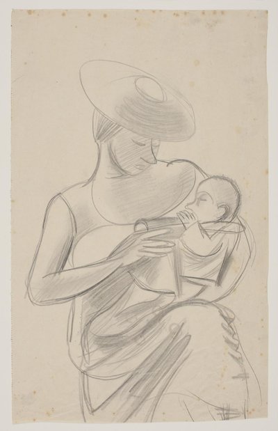 De vrouw van de kunstenaar met de pasgeboren dochter Dorte door Vilhelm Lundstrøm
