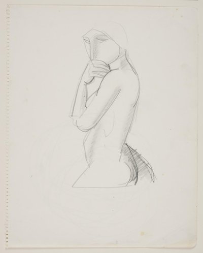 Vrouwelijk model, 3/4 figuur, met hand voor de mond door Vilhelm Lundstrøm