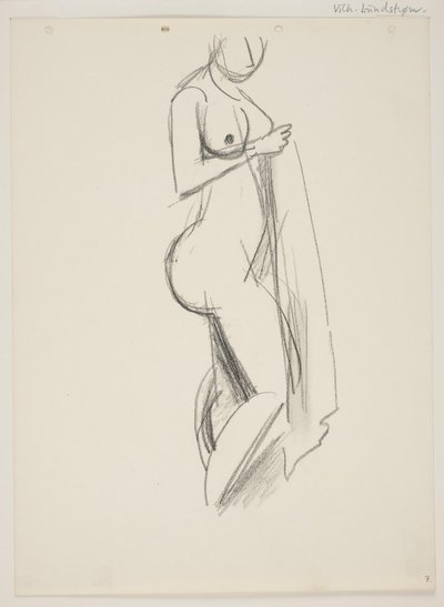 Staande naakte vrouw, profiel naar rechts, draperie in de hand door Vilhelm Lundstrøm