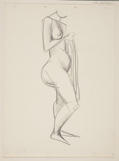Staande naakte vrouw, profiel naar rechts, draperie in de hand door Vilhelm Lundstrøm
