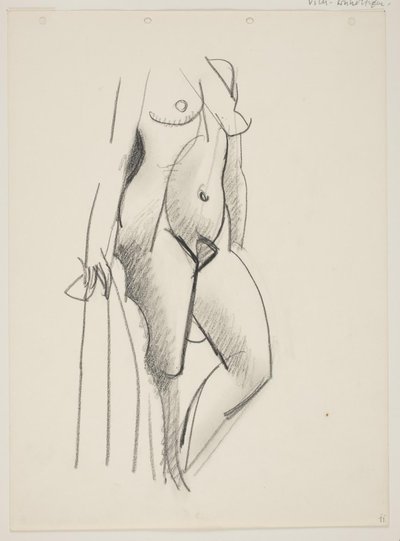 Staande naakte vrouw, naar rechts gericht, draperie in de hand door Vilhelm Lundstrøm
