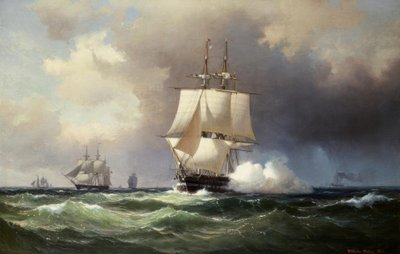 Zeilschip op volle zee door Vilhelm Melbye