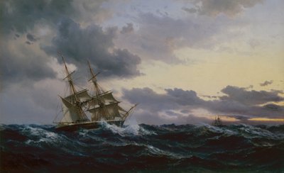Zeilschepen in een Stormachtige Zee door Vilhelm Melbye