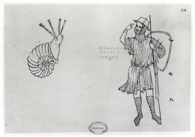 Fol.2 Slak en Hongaarse soldaat (facsimile kopie) door Villard de Honnecourt